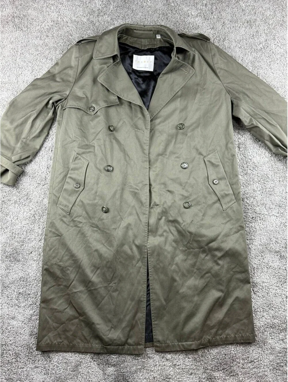 THAMES London Fog Trench Coat 40 Reg Olive Green Belted Removable Liner